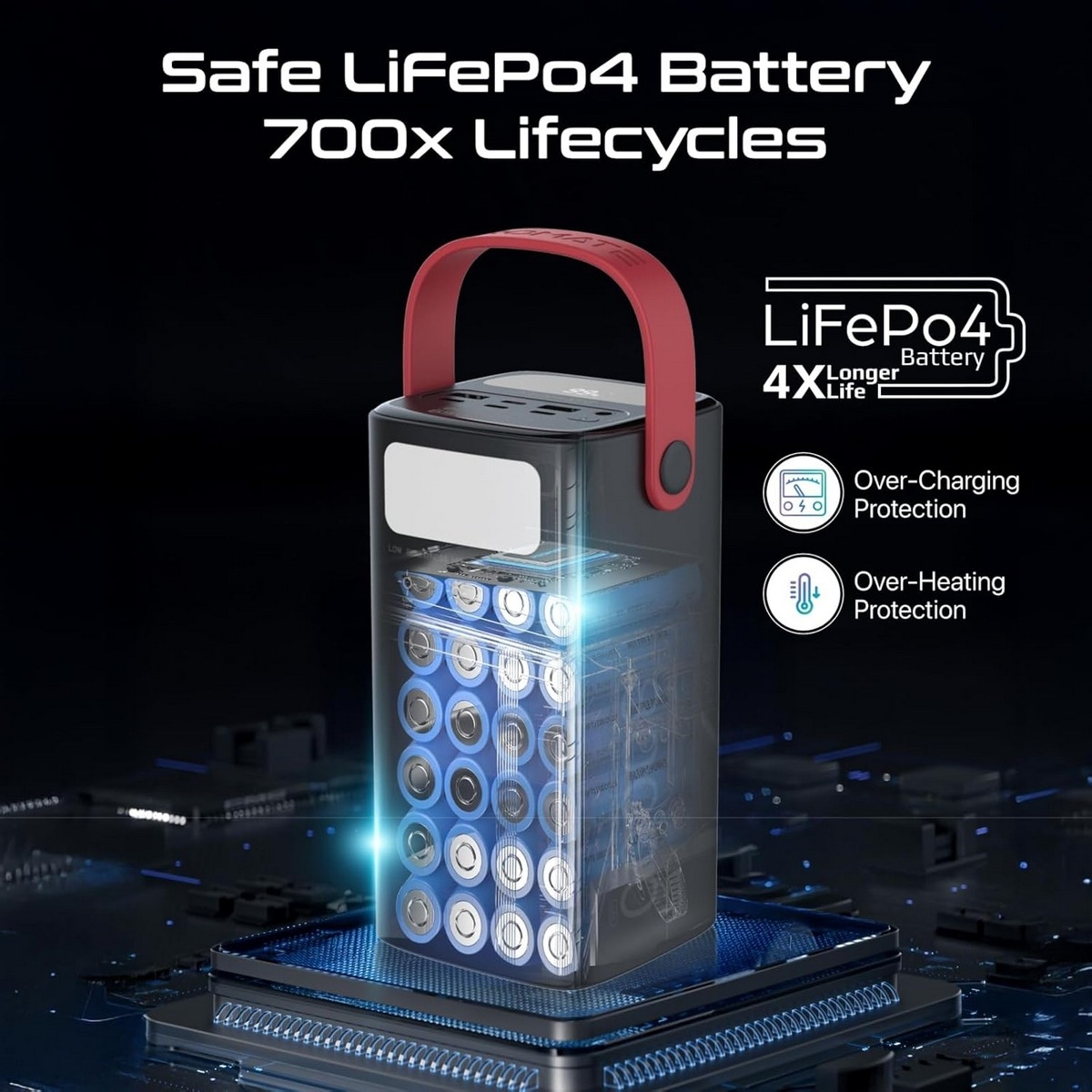 Promate 80000mAh 100W USB-C PD LiFePO4 Portable Power Station