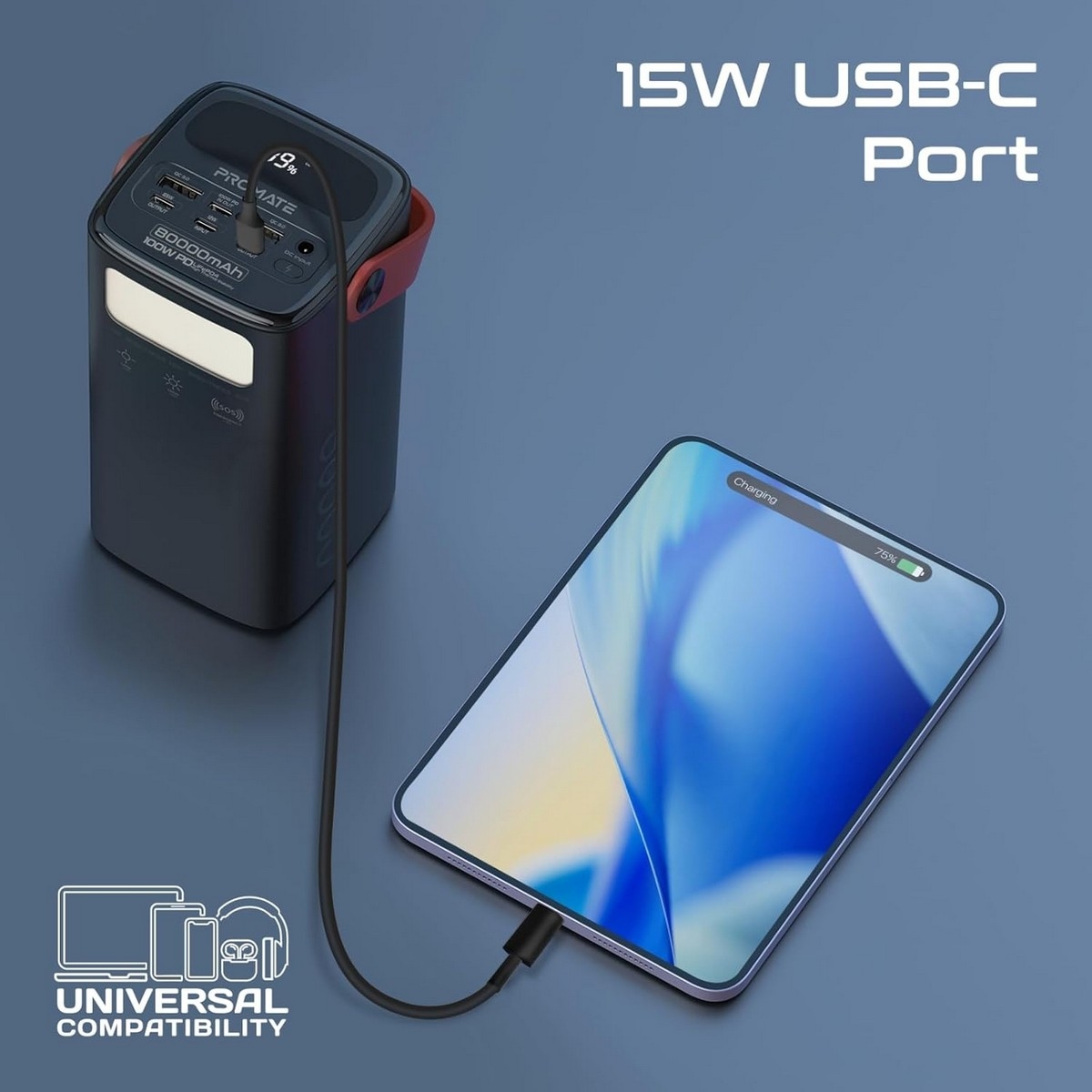 Promate 80000mAh 100W USB-C PD LiFePO4 Portable Power Station