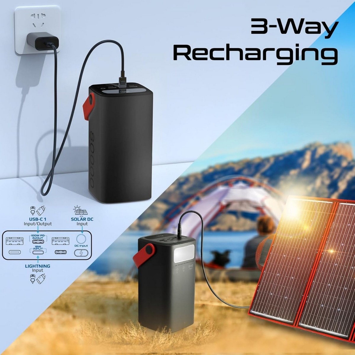 Promate 80000mAh 100W USB-C PD LiFePO4 Portable Power Station