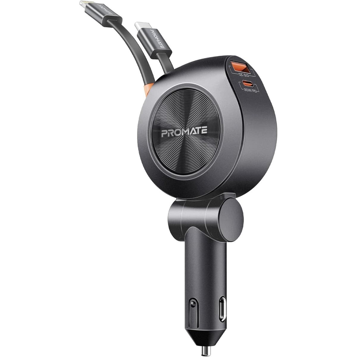 Promate 88W 4-in-1 Retractable Cable Car Charger