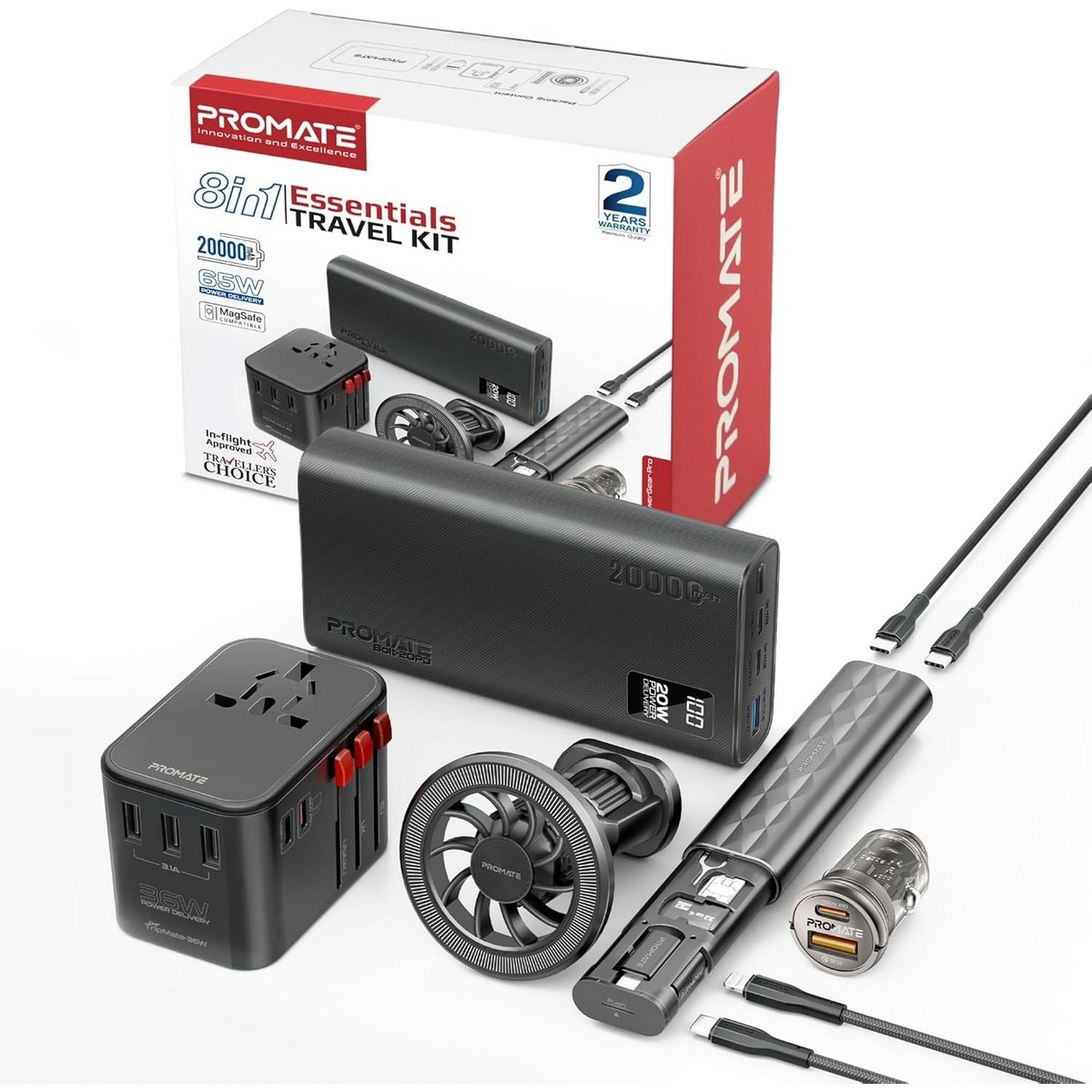 Promate 8-in-1 Power Gear Pro Portable Travel Kit