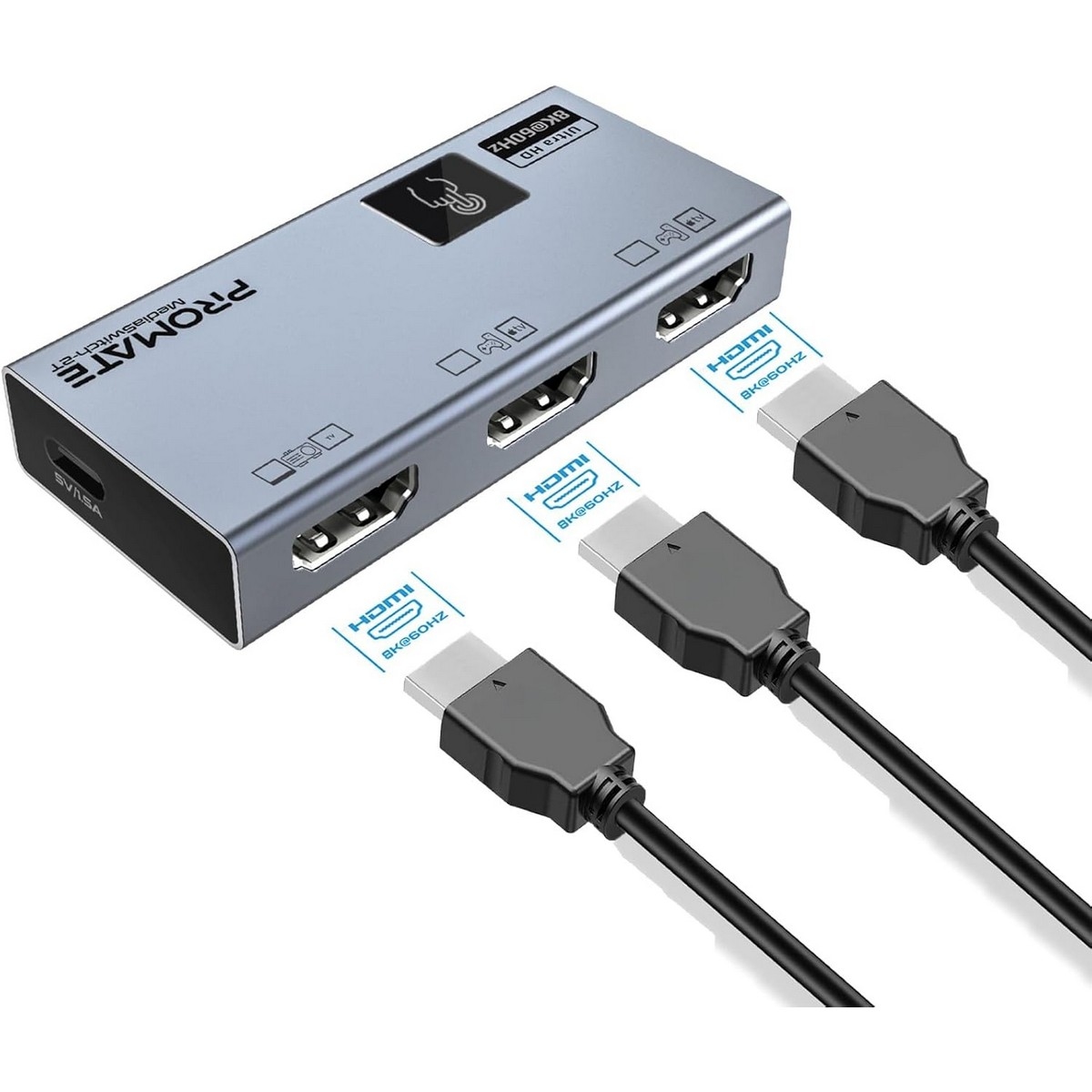 Promate 8K 60Hz 3-Port HDMI Switch Adapter