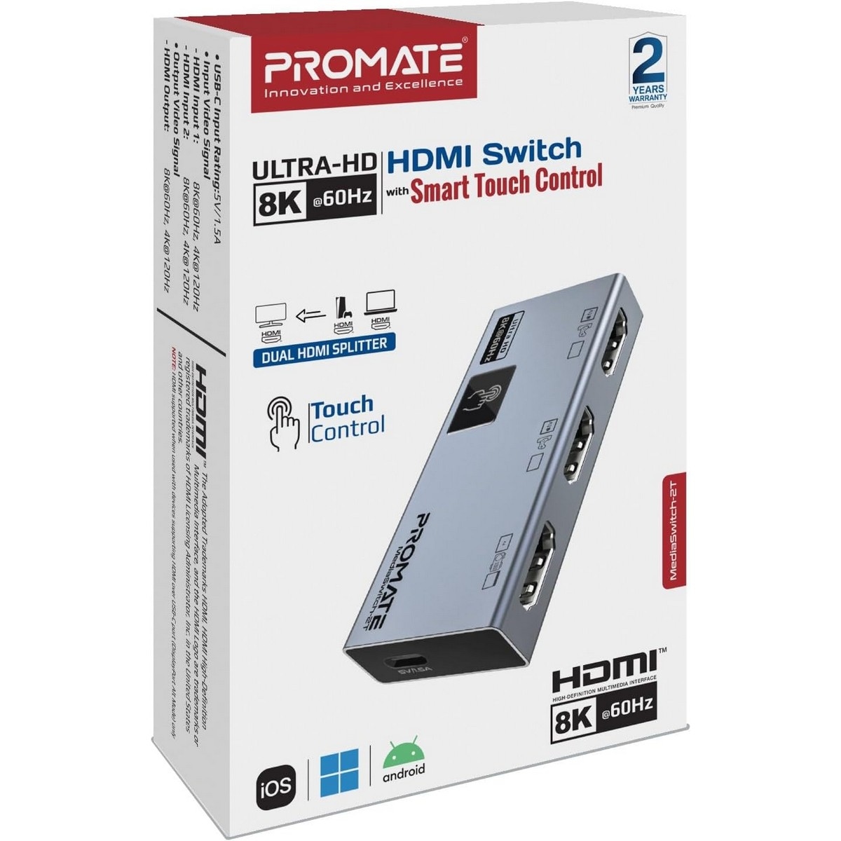 Promate 8K 60Hz 3-Port HDMI Switch Adapter