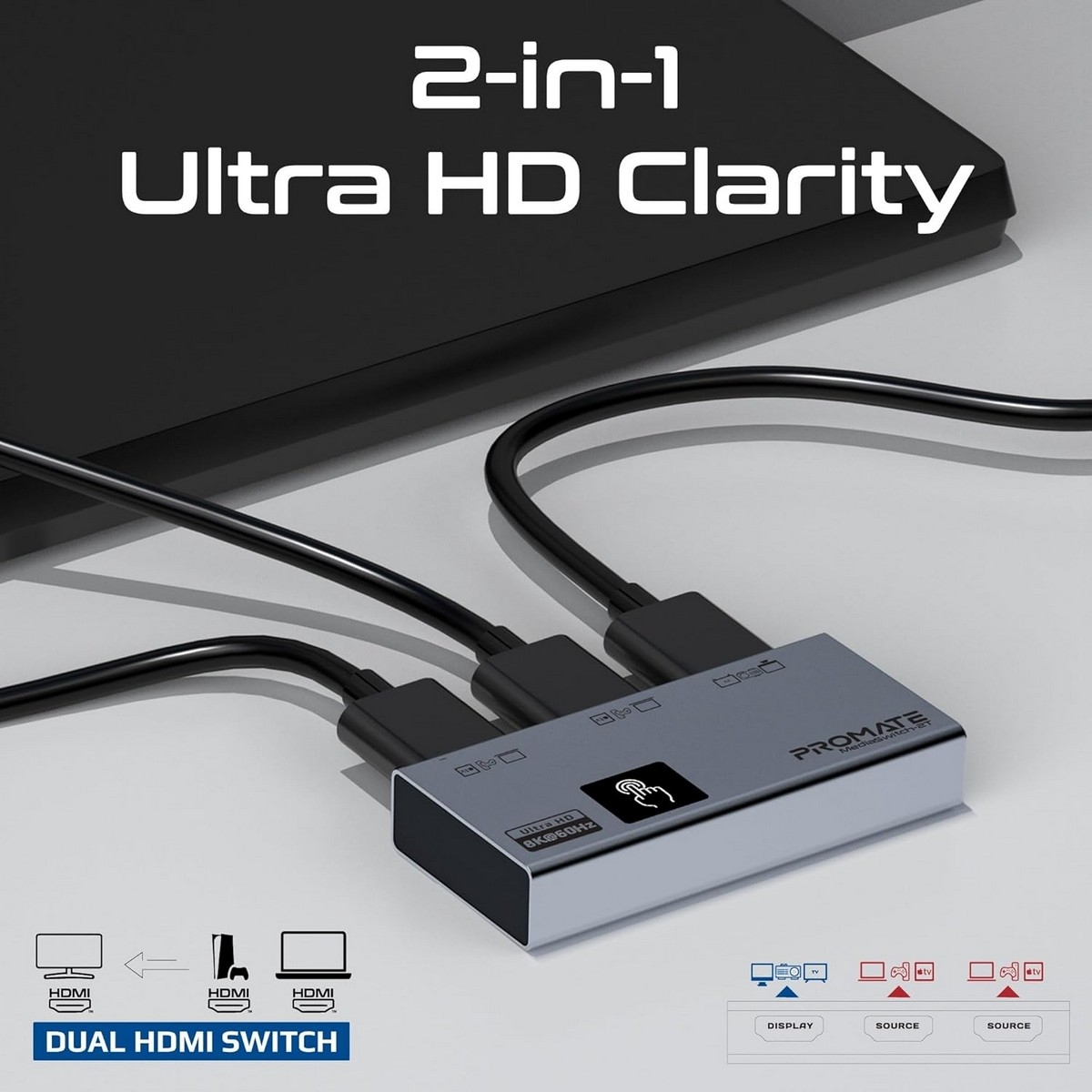 Promate 8K 60Hz 3-Port HDMI Switch Adapter