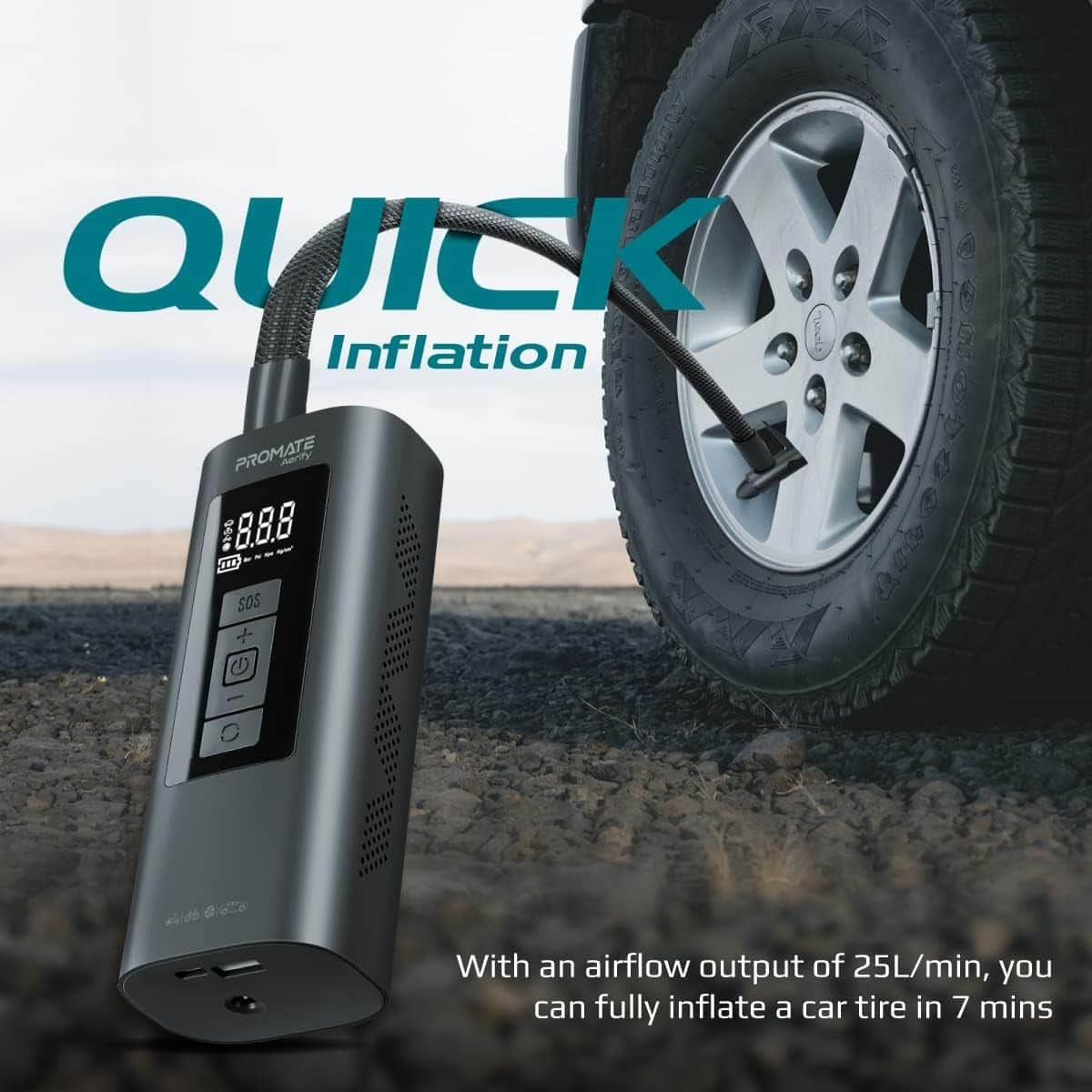 Promate Aerify Car Air Compressor with 6000mAh Power Bank
