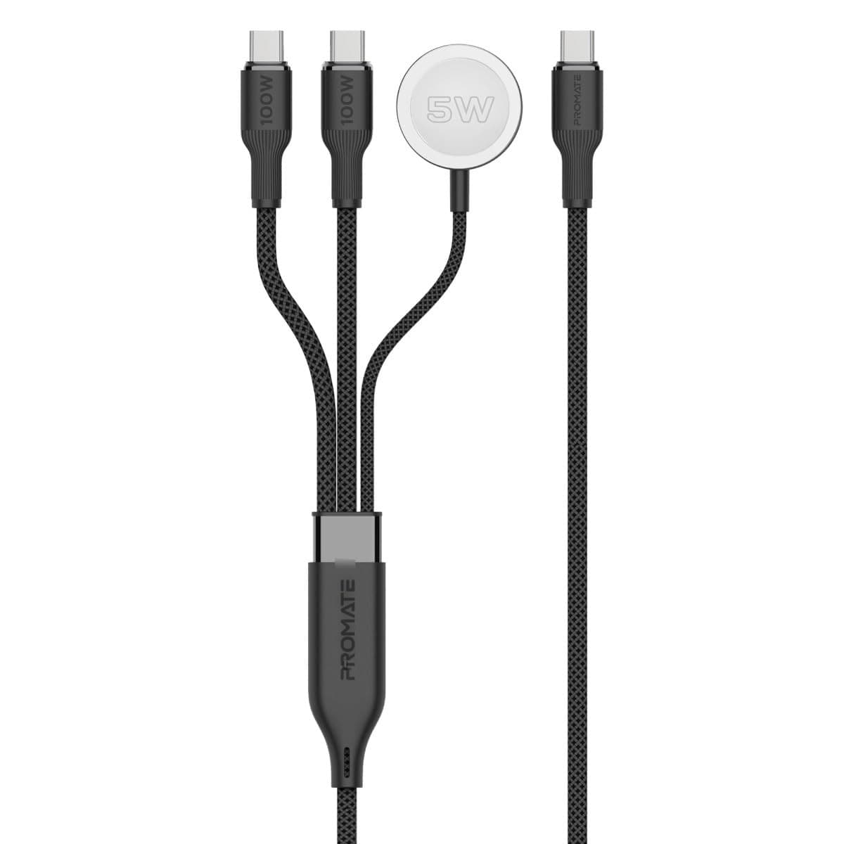 بروميت كابل شحن متعدد الأجهزة 140W مع منفذي 100W USB-C وشاحن Apple Watch