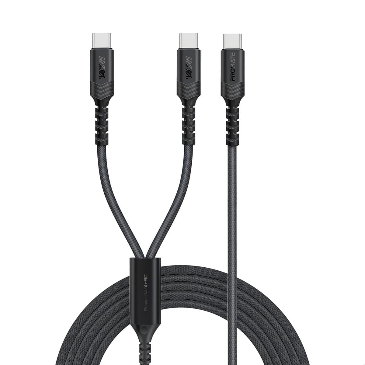 بروميت كابل Y مجدول 140W USB-C إلى منفذي USB-C