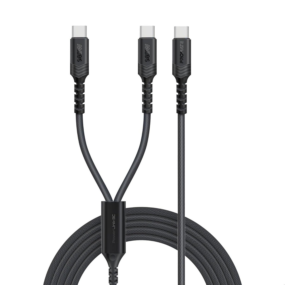 Promate 140W USB-C to Dual USB-C Braided Y-Cable