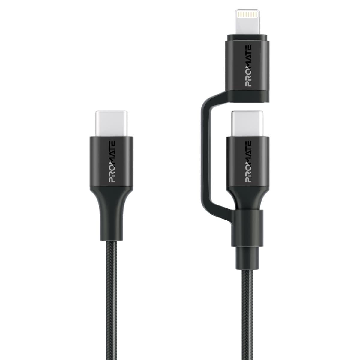 بروميت كابل 1.2 متر 3 في 1 معتمد MFi يدعم Lightning وUSB-C
