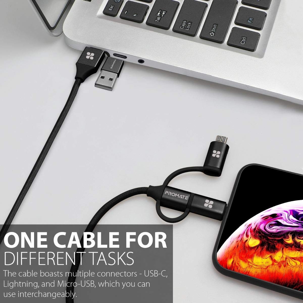 Promate 60W 6-in-1 Hybrid USB-C & Micro-USB Charging Cable