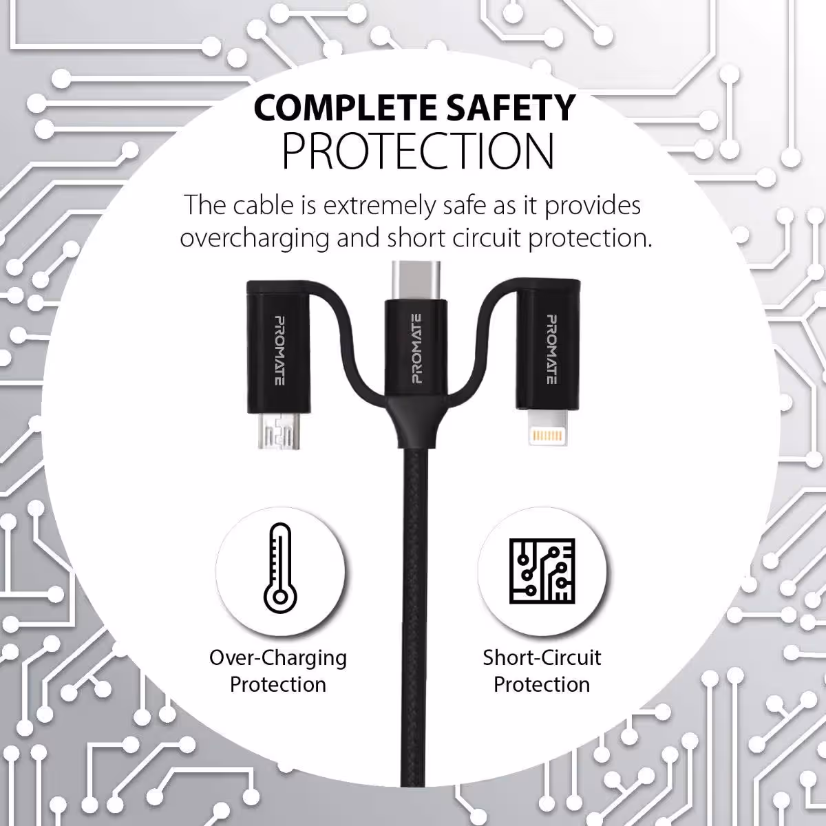 بروميت كابل شحن هجين 60W 6 في 1 يدعم USB-C وMicro-USB