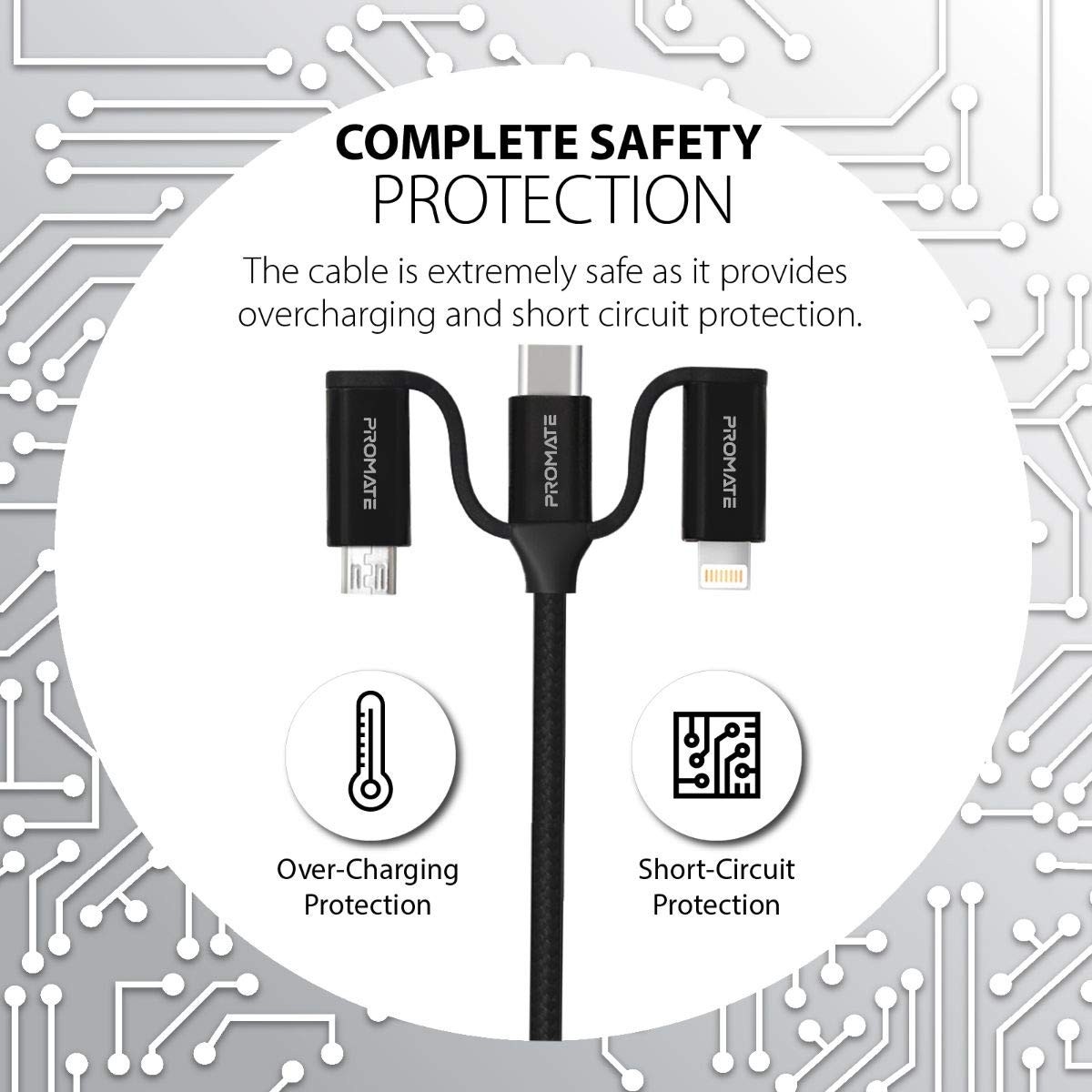 Promate 60W 6-in-1 Hybrid USB-C & Micro-USB Charging Cable