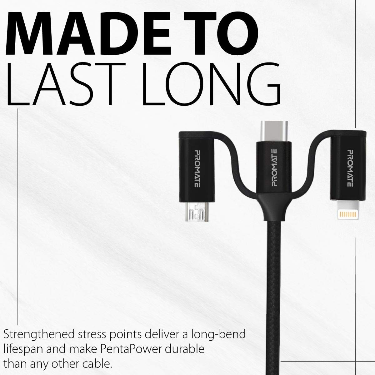 Promate 60W 6-in-1 Hybrid USB-C & Micro-USB Charging Cable
