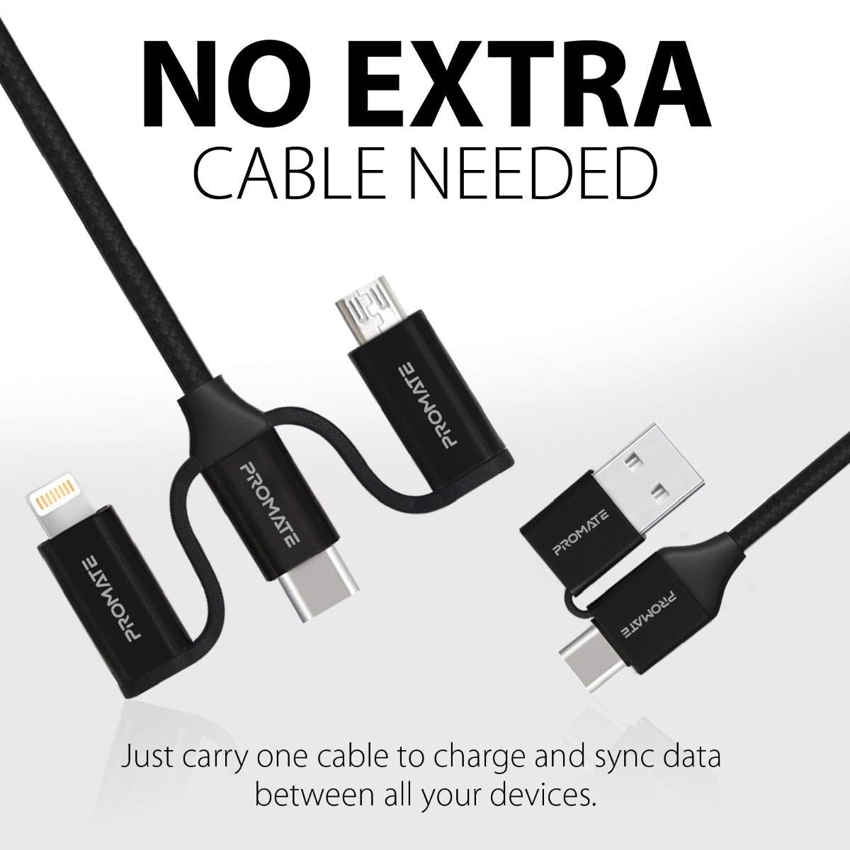 Promate 60W 6-in-1 Hybrid USB-C & Micro-USB Charging Cable