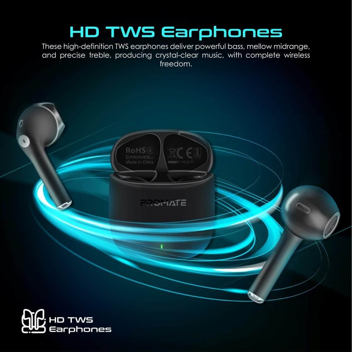 Promate Black ENC True Wireless Earbuds