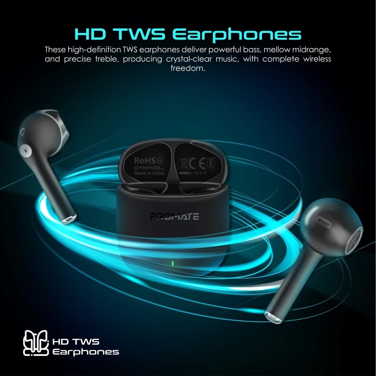 Promate Black ENC True Wireless Earbuds