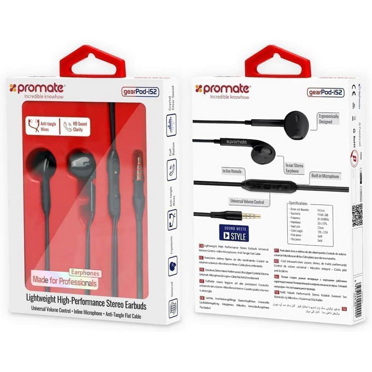 Promate Black GearPod-IS2 3.5mm In-Ear Wired Earphones