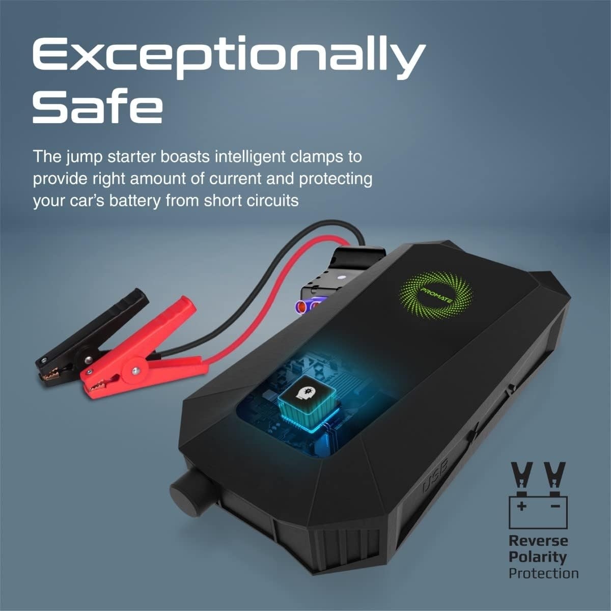 Promate Black Hexabolt-20 1500A 12V Car Jump Starter with 19200mAh Power Bank
