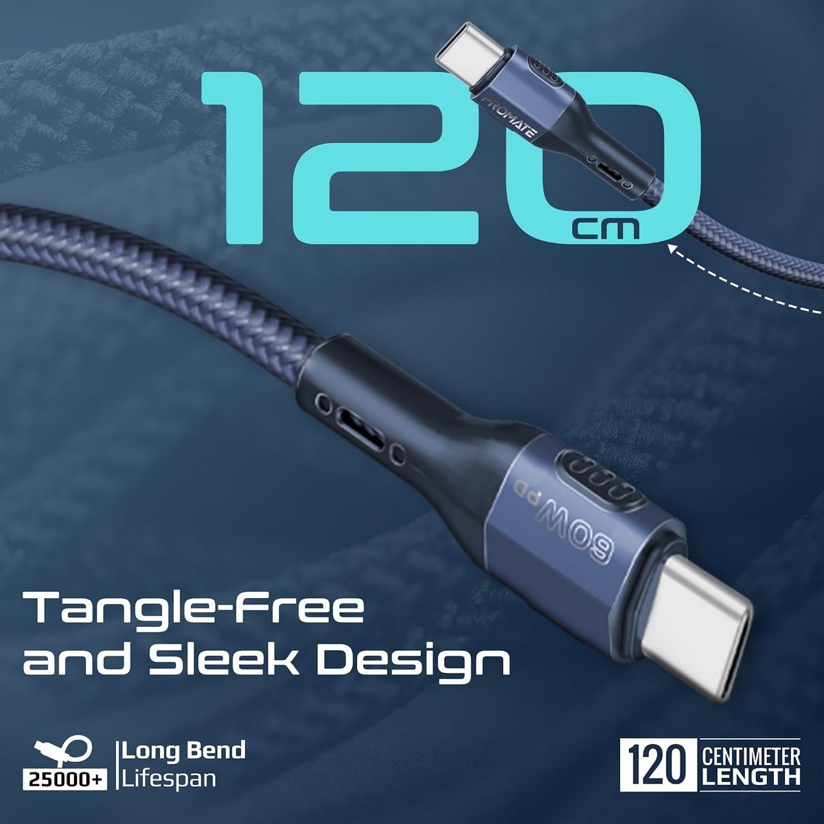 Promate 120cm 27W USB-C to Lightning Cable