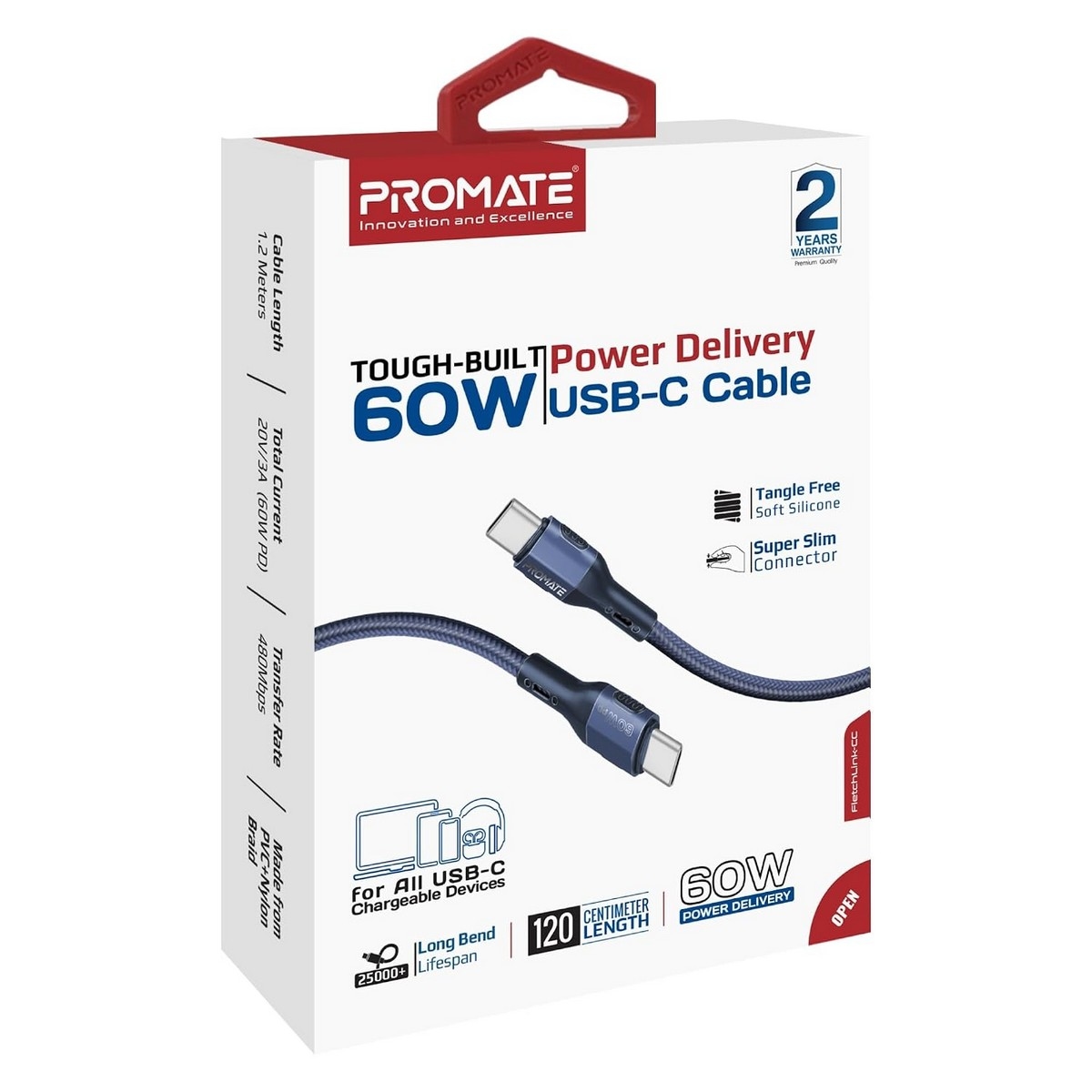Promate 120cm 27W USB-C to Lightning Cable