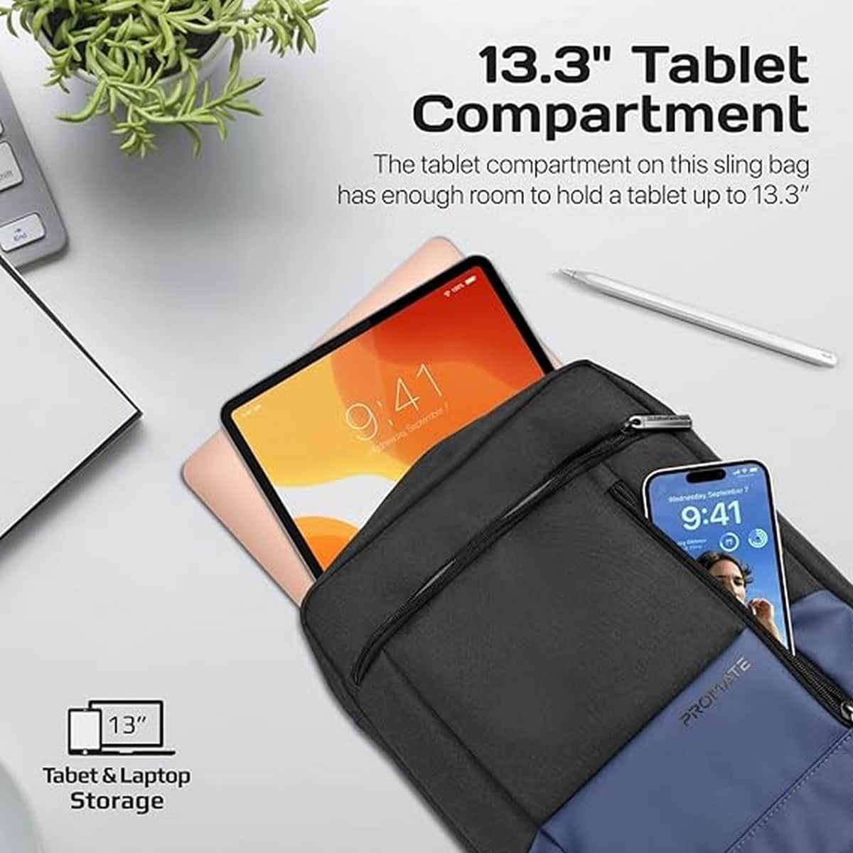 Promate 13" Lightweight Laptop & Tablet Shoulder Handbag