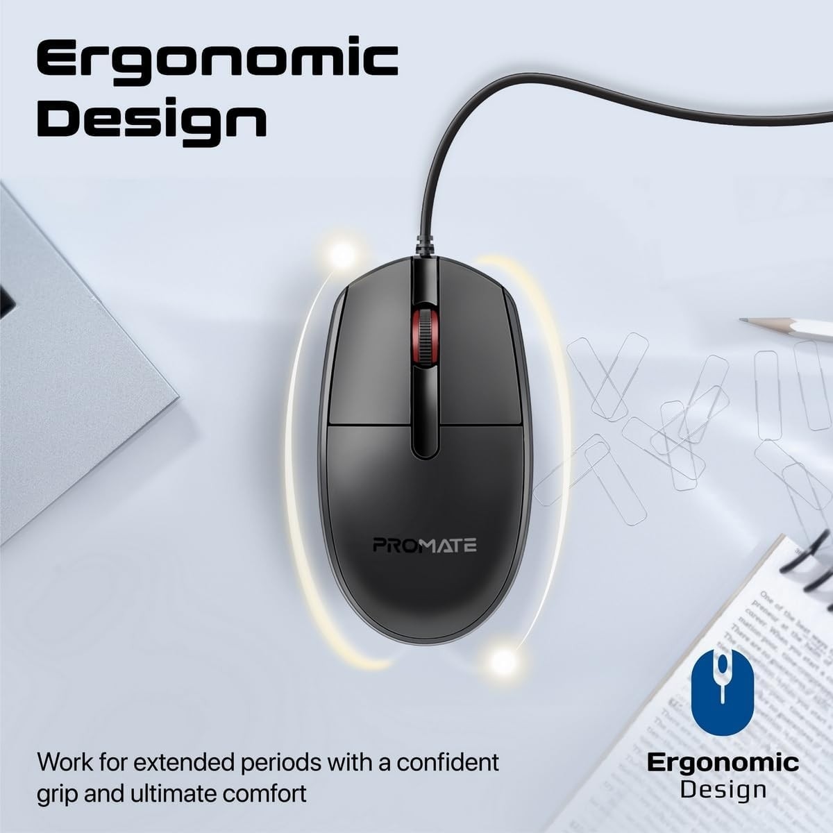 بروميت ماوس بصري سلكي CM-1200 بتصميم مناسب لليد اليمنى واليسرى