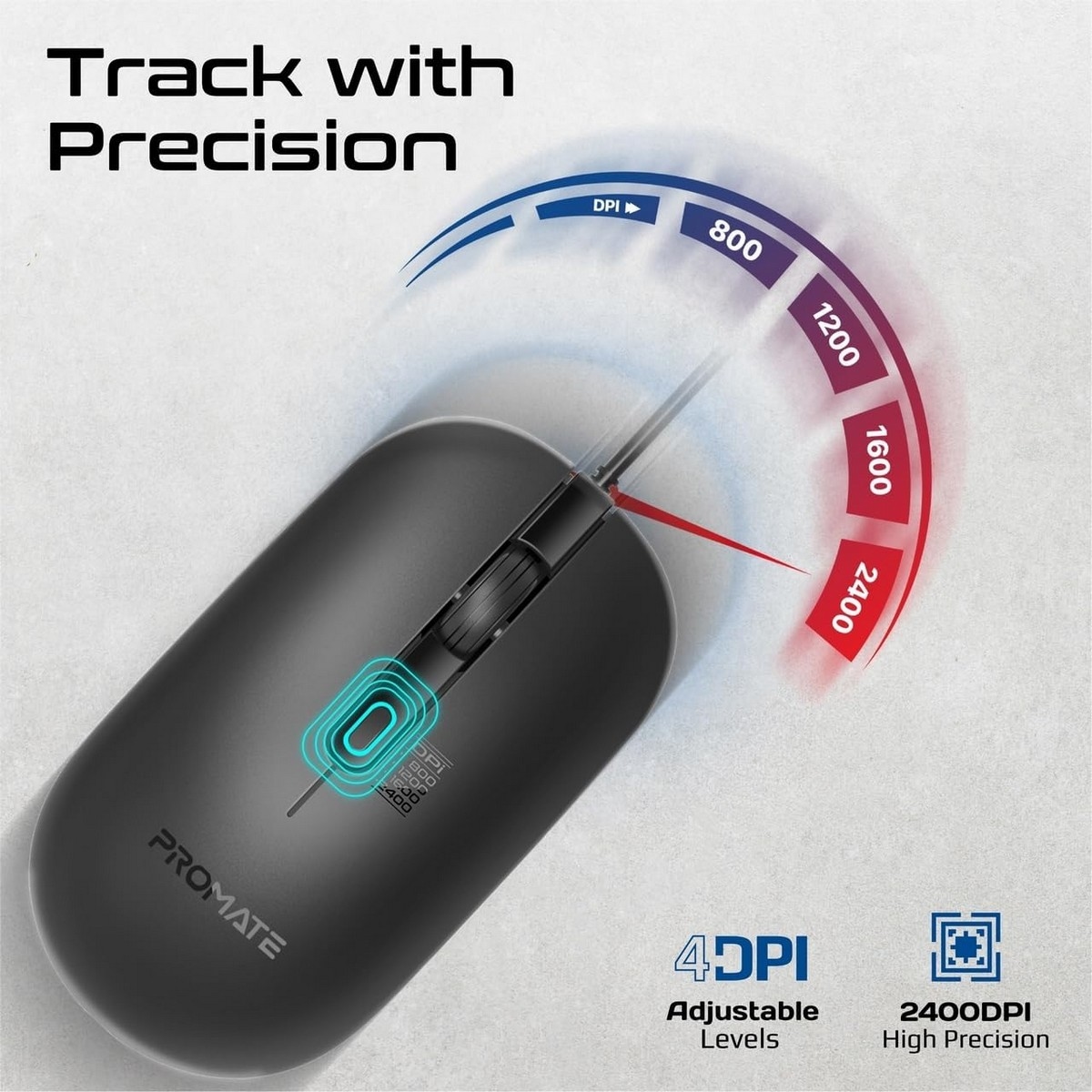 Promate CM-2400 Adjustable 2400DPI Wired Optical Mouse