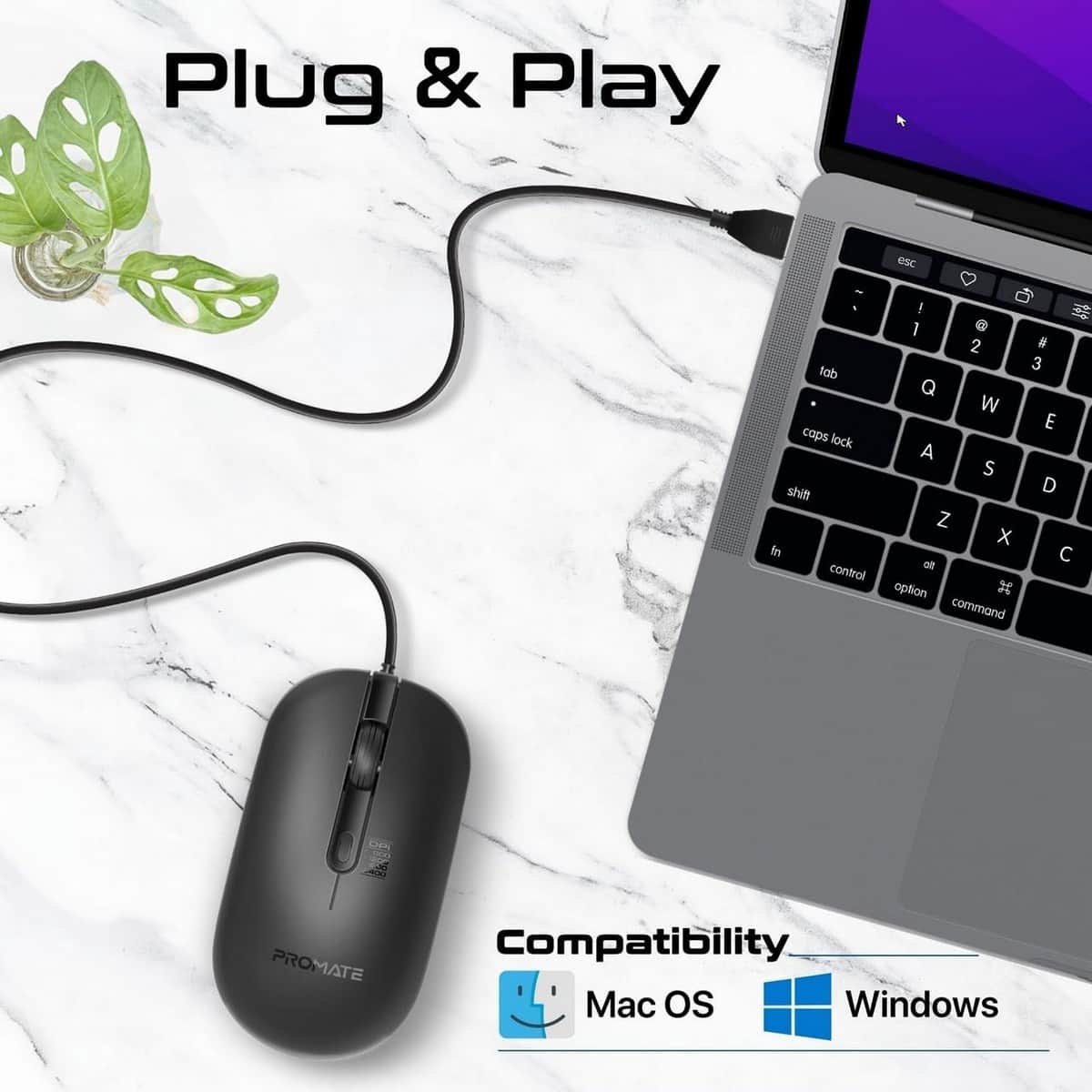 Promate CM-2400 Adjustable 2400DPI Wired Optical Mouse