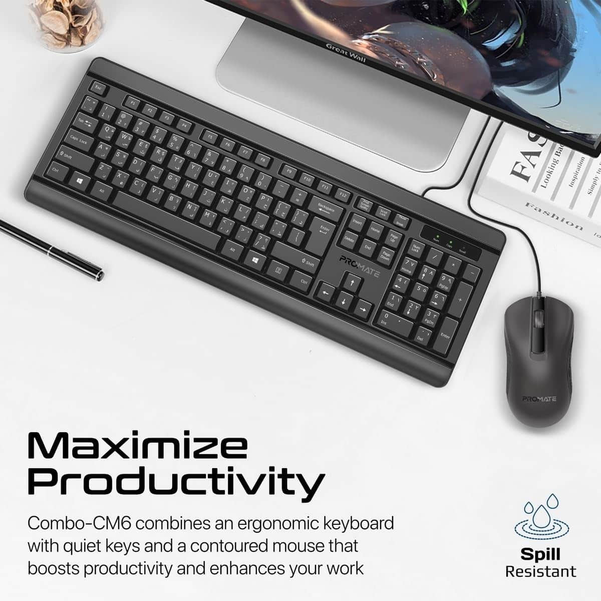 Promate Combo-CM6 Silent Wired Keyboard & Mouse Combo