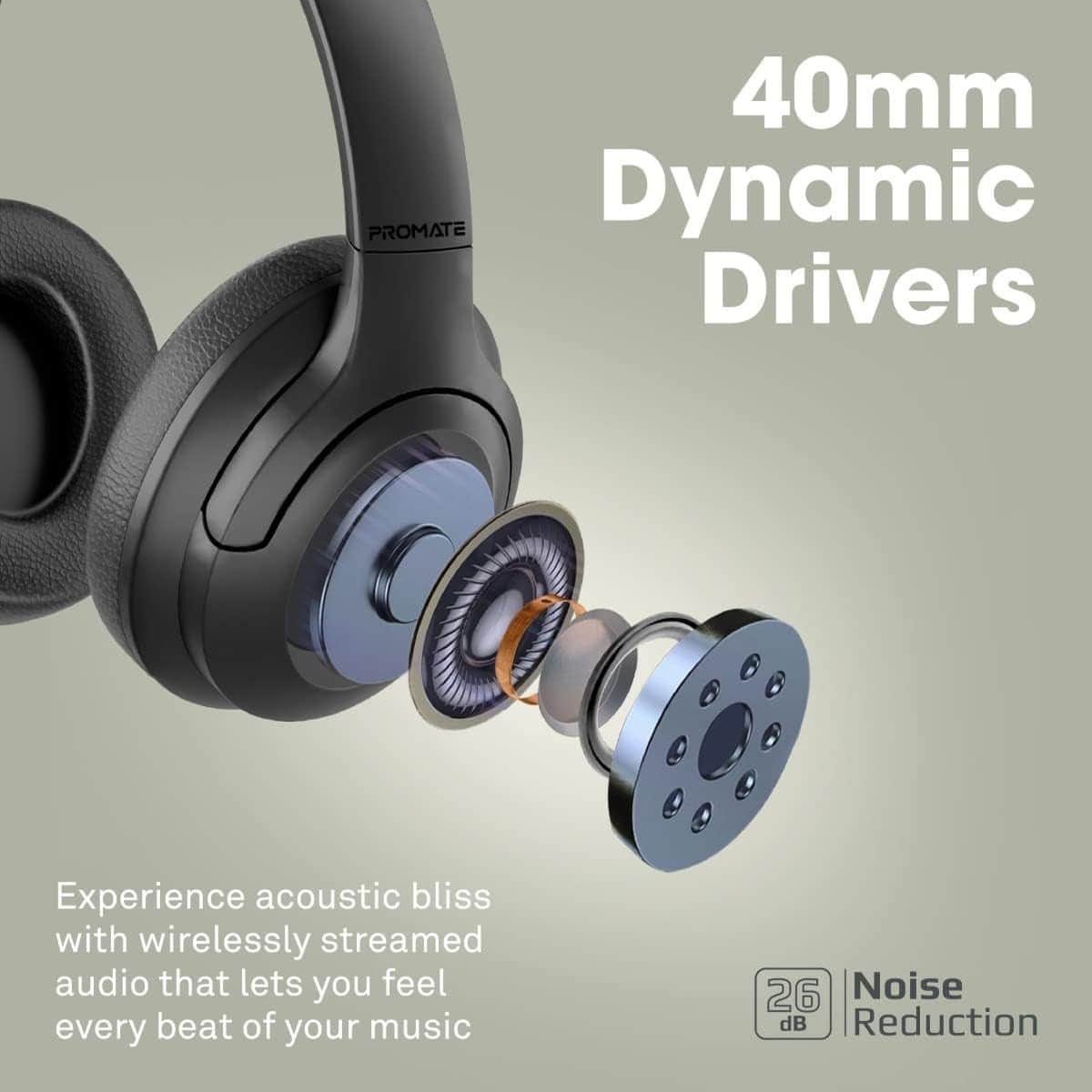 Promate Concord Active Noise Cancellation Wireless Over-Ear Headphones