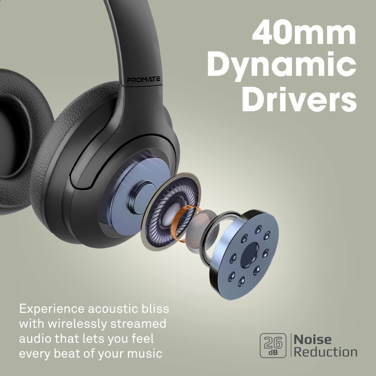 Promate Concord Active Noise Cancellation Wireless Over-Ear Headphones