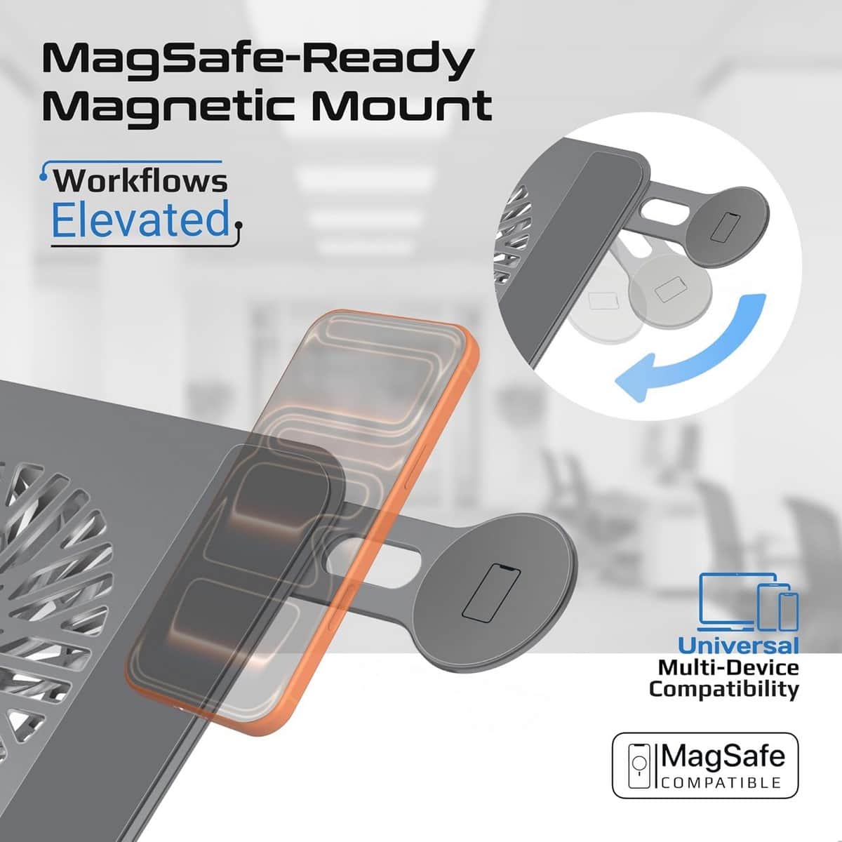 Promate DeskMate-8 3-in-1 Laptop Cooling Stand with Magnetic Fan