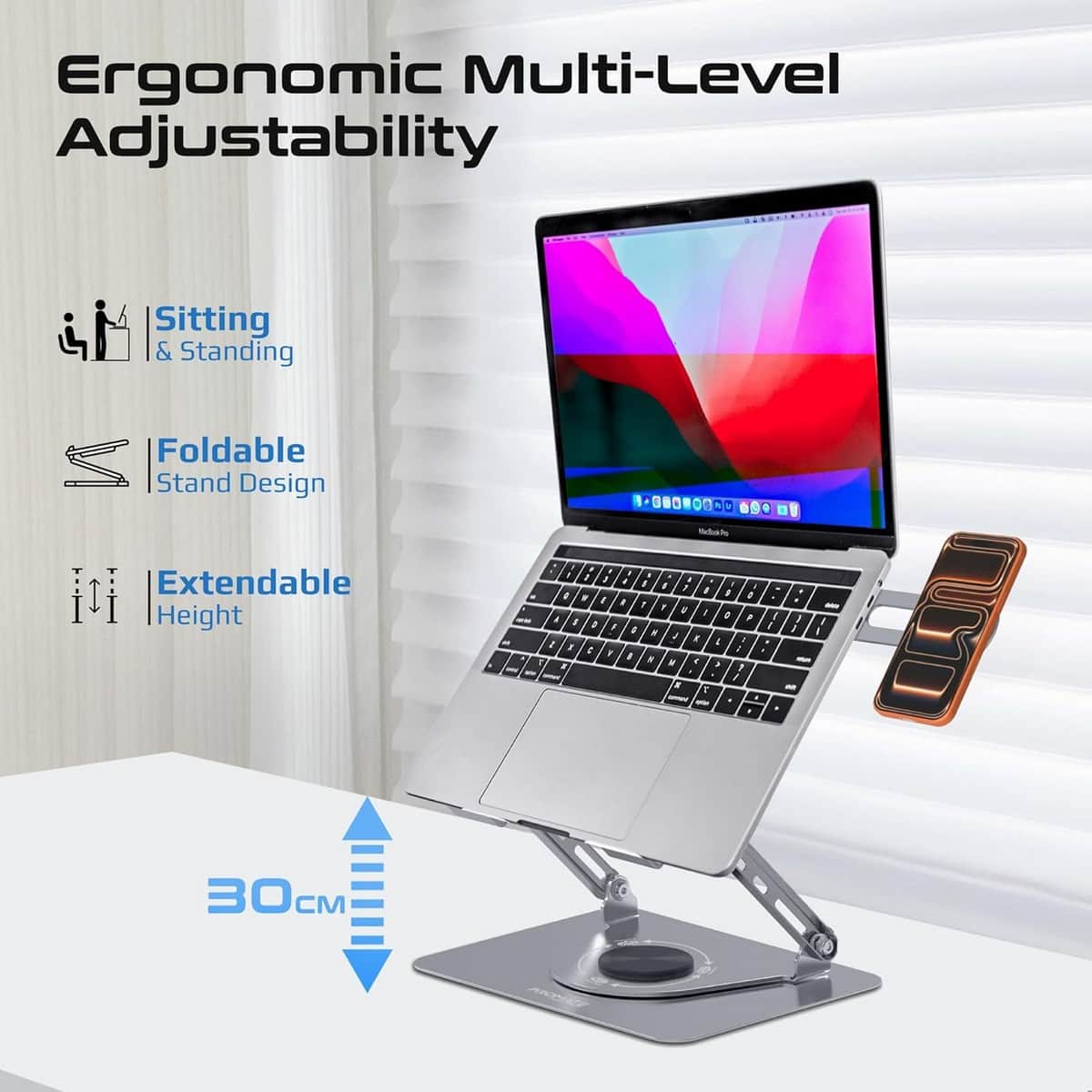 Promate DeskMate-8 3-in-1 Laptop Cooling Stand with Magnetic Fan