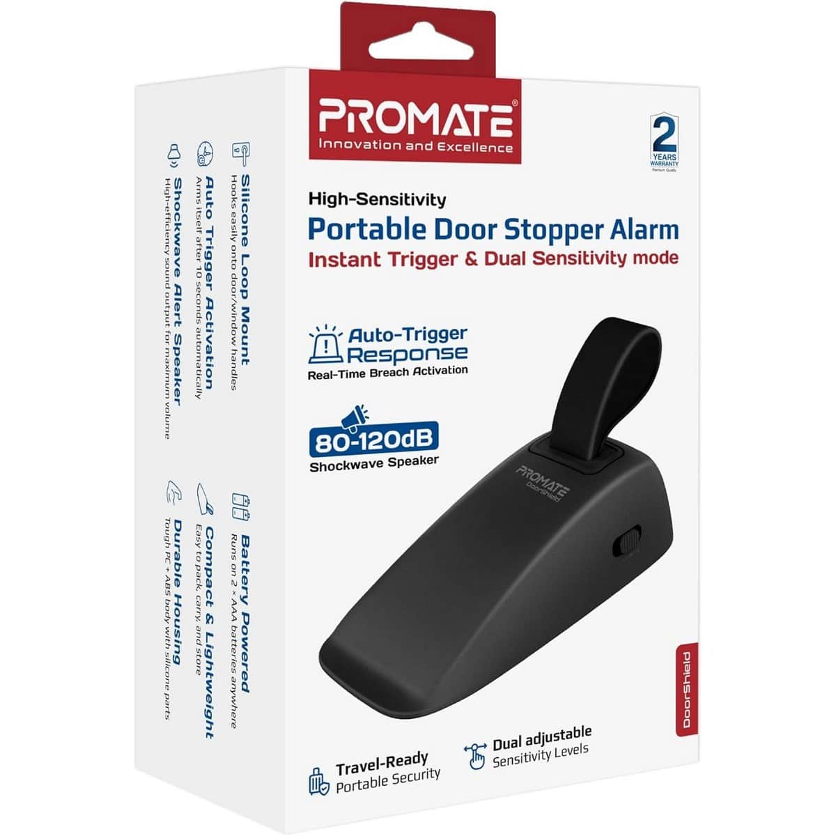 Promate DoorShield Black Portable Travel Door Alarm