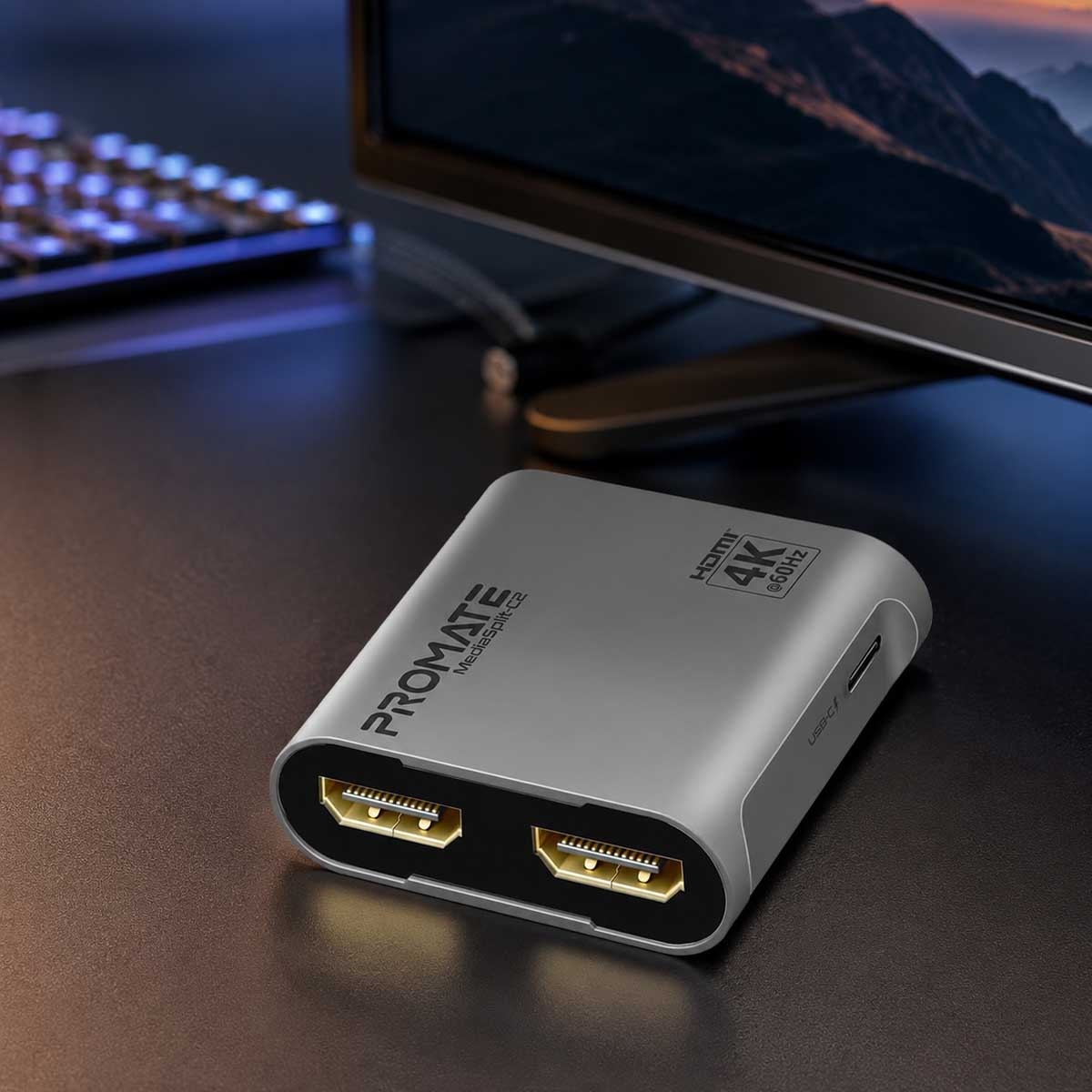 Promate Dual 4K 60Hz HDMI Splitter Adapter