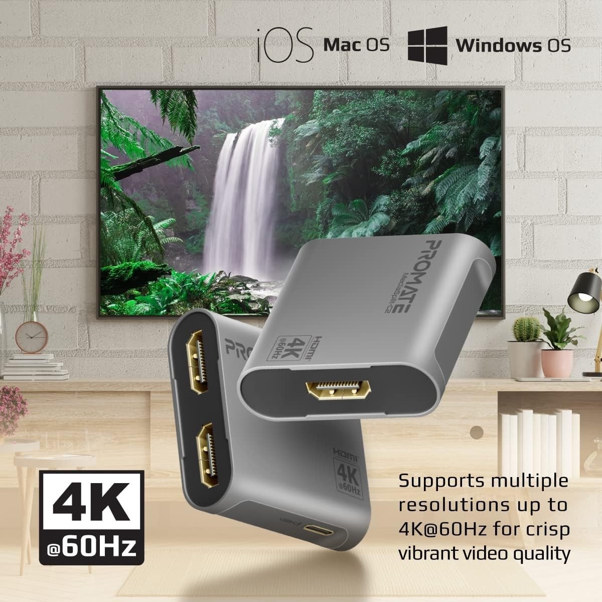Promate Dual 4K 60Hz HDMI Splitter Adapter