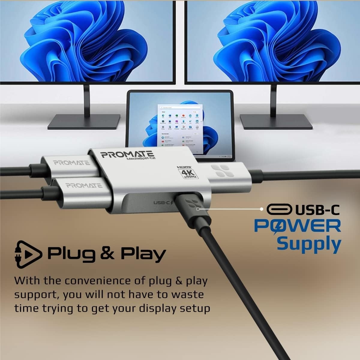 Promate Dual 4K 60Hz HDMI Splitter Adapter
