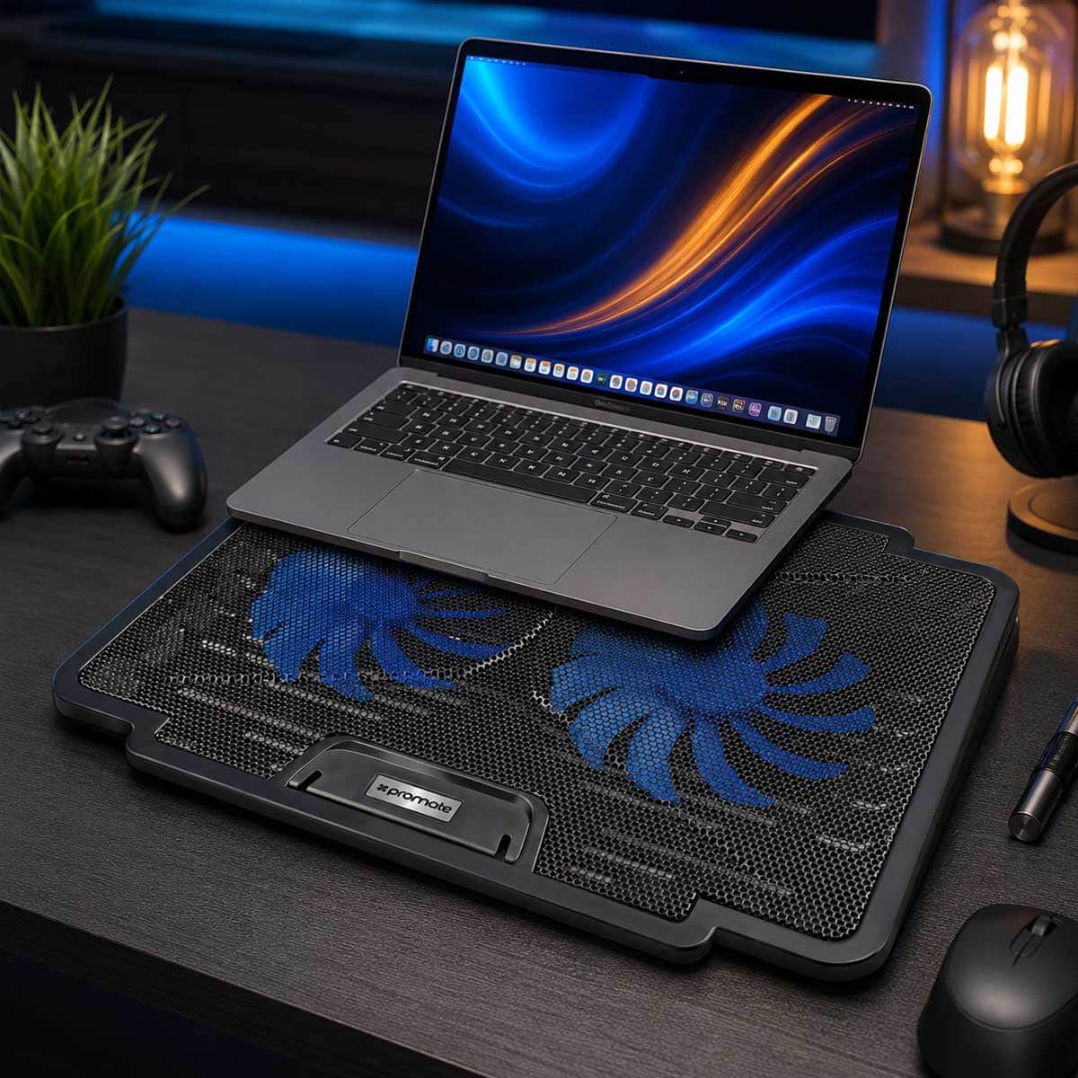 Promate Dual-Port Ultra-Quiet Laptop Cooling Stand