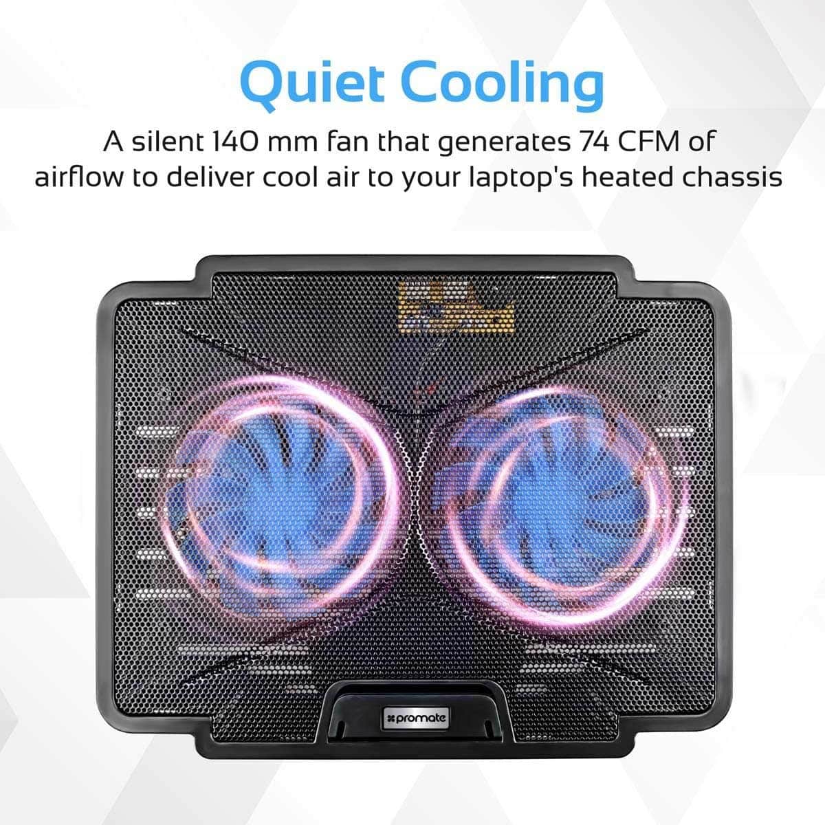 Promate Dual-Port Ultra-Quiet Laptop Cooling Stand