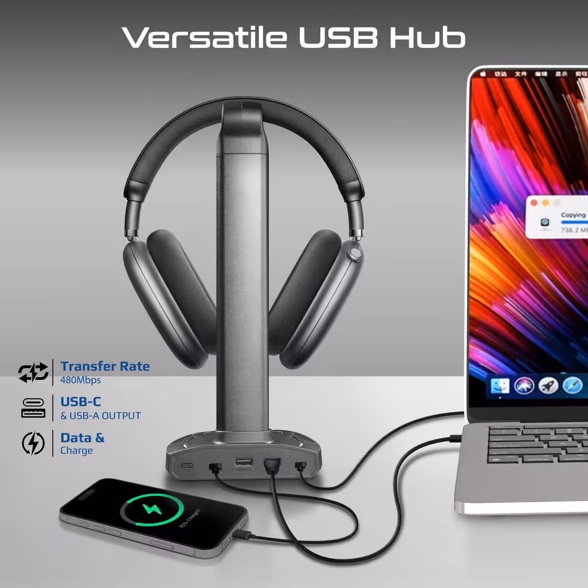 Promate Fort-X 4-in-1 RGB Headset Stand with 15W Wireless Charger