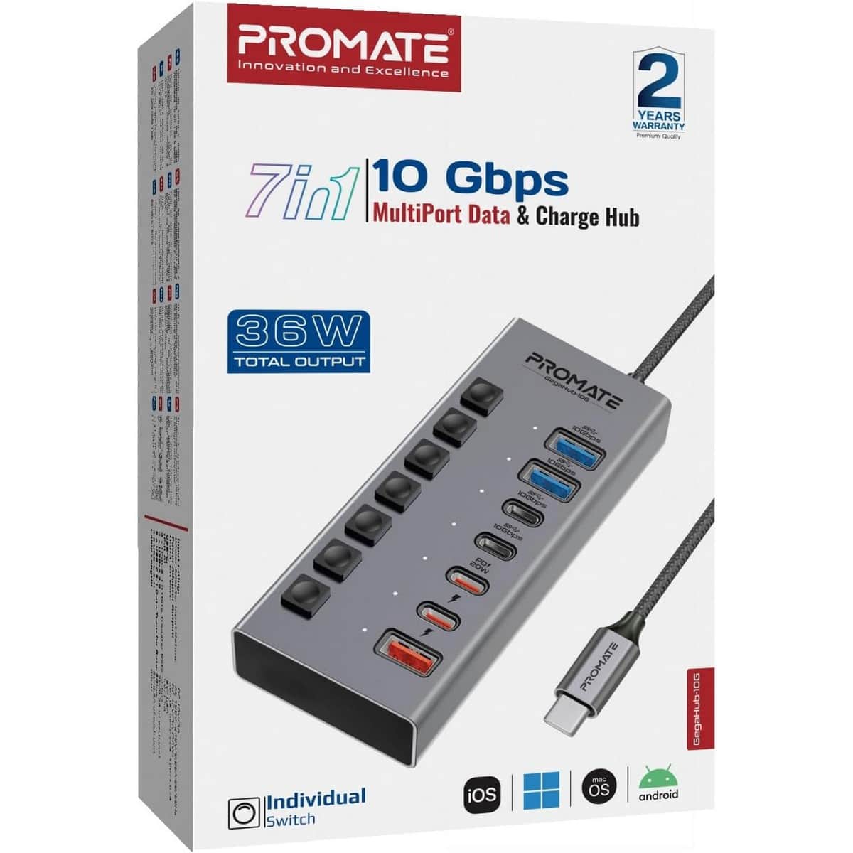 Promate GegaHub-10G 7-in-1 Multiport 10Gbps USB-C Hub