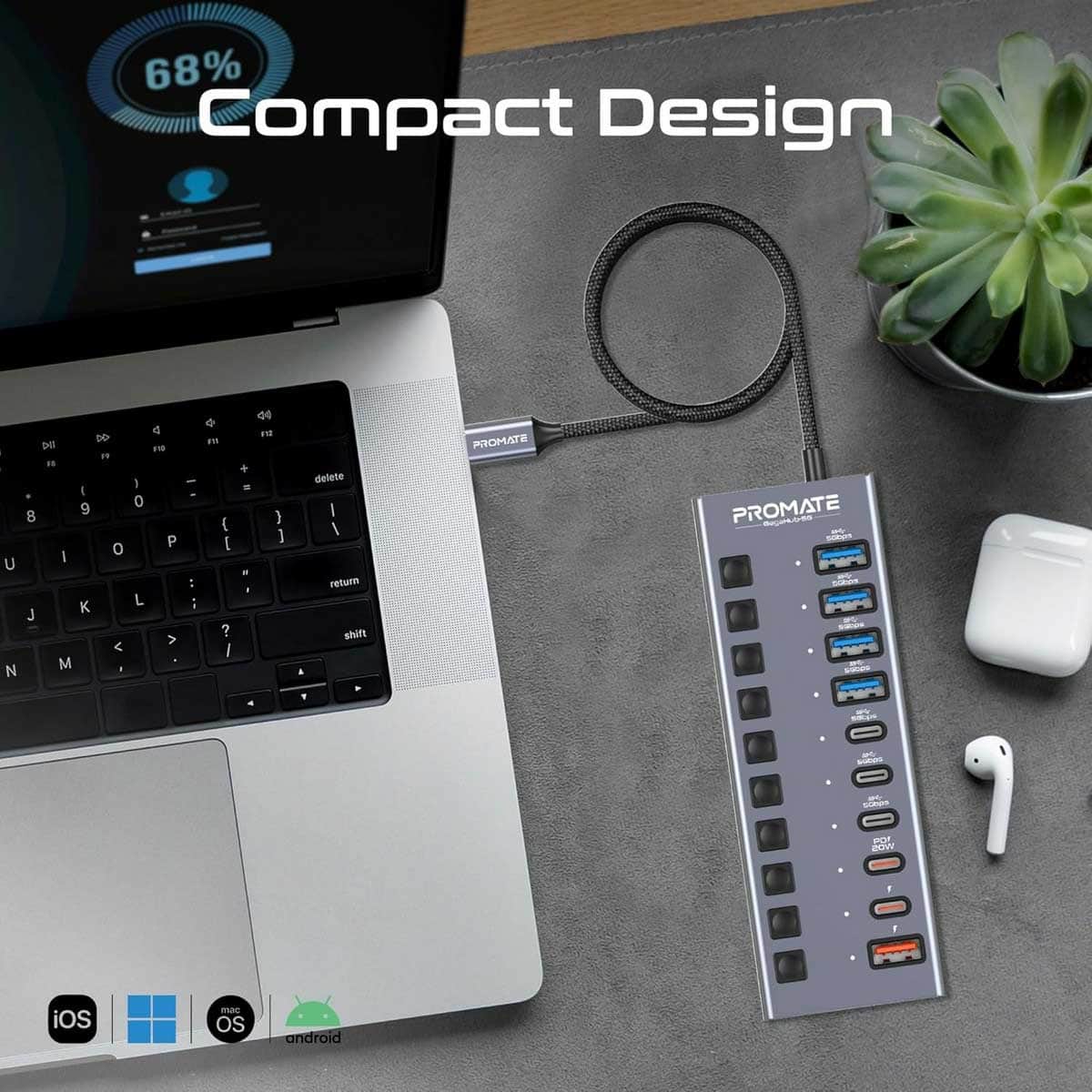 Promate GegaHub-5G 10-in-1 Multiport 5Gbps USB-C Hub