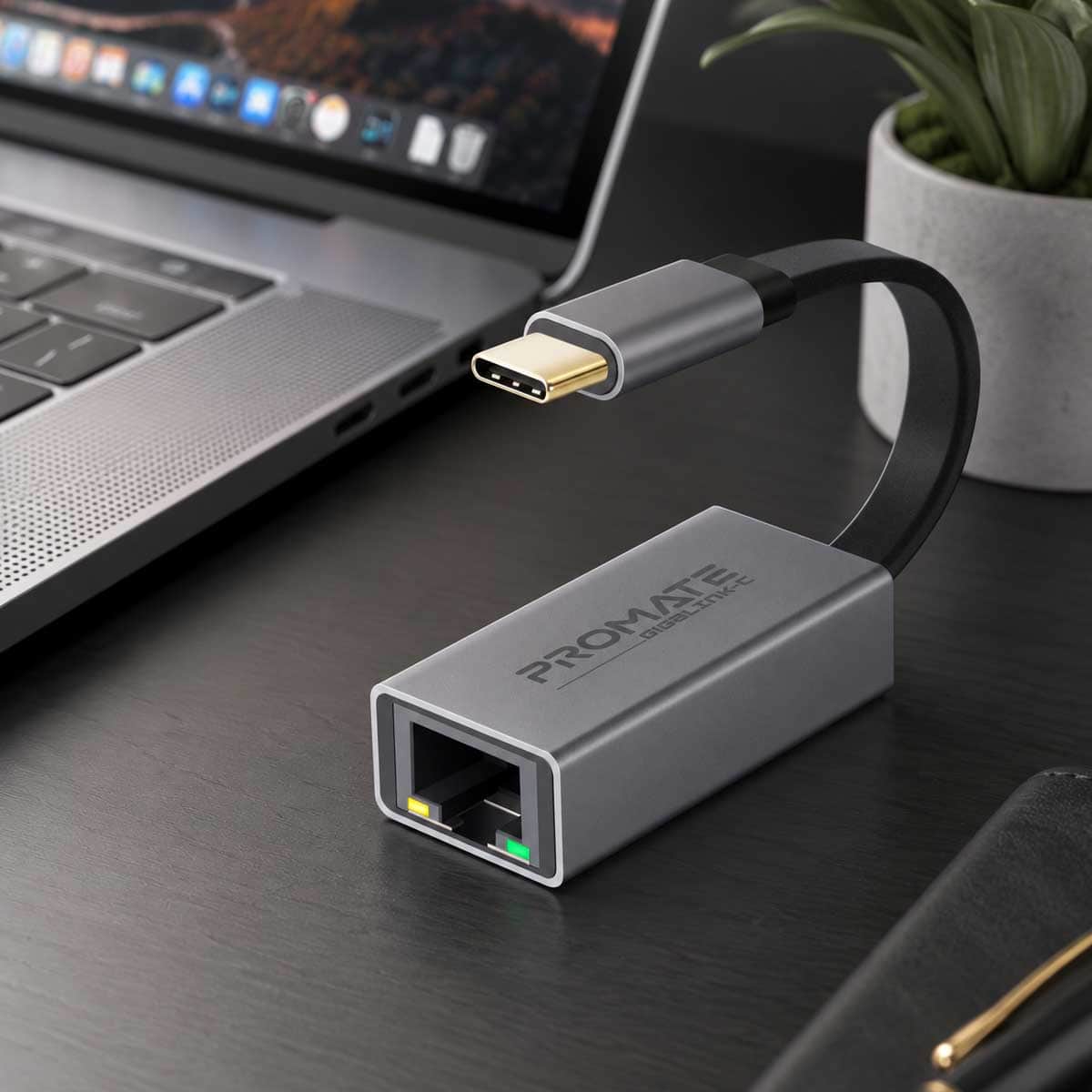 Promate GigaLink-C Grey USB-C to Gigabit Ethernet Adapter