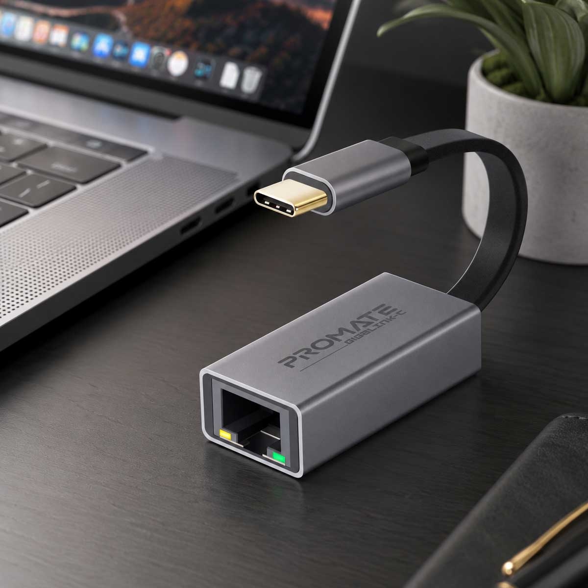 Promate GigaLink-C Grey USB-C to Gigabit Ethernet Adapter