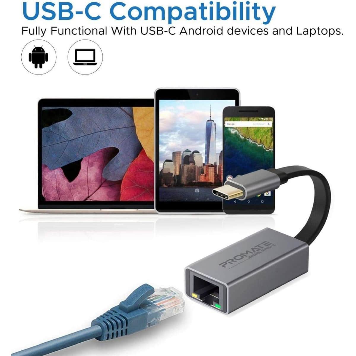 Promate GigaLink-C Grey USB-C to Gigabit Ethernet Adapter
