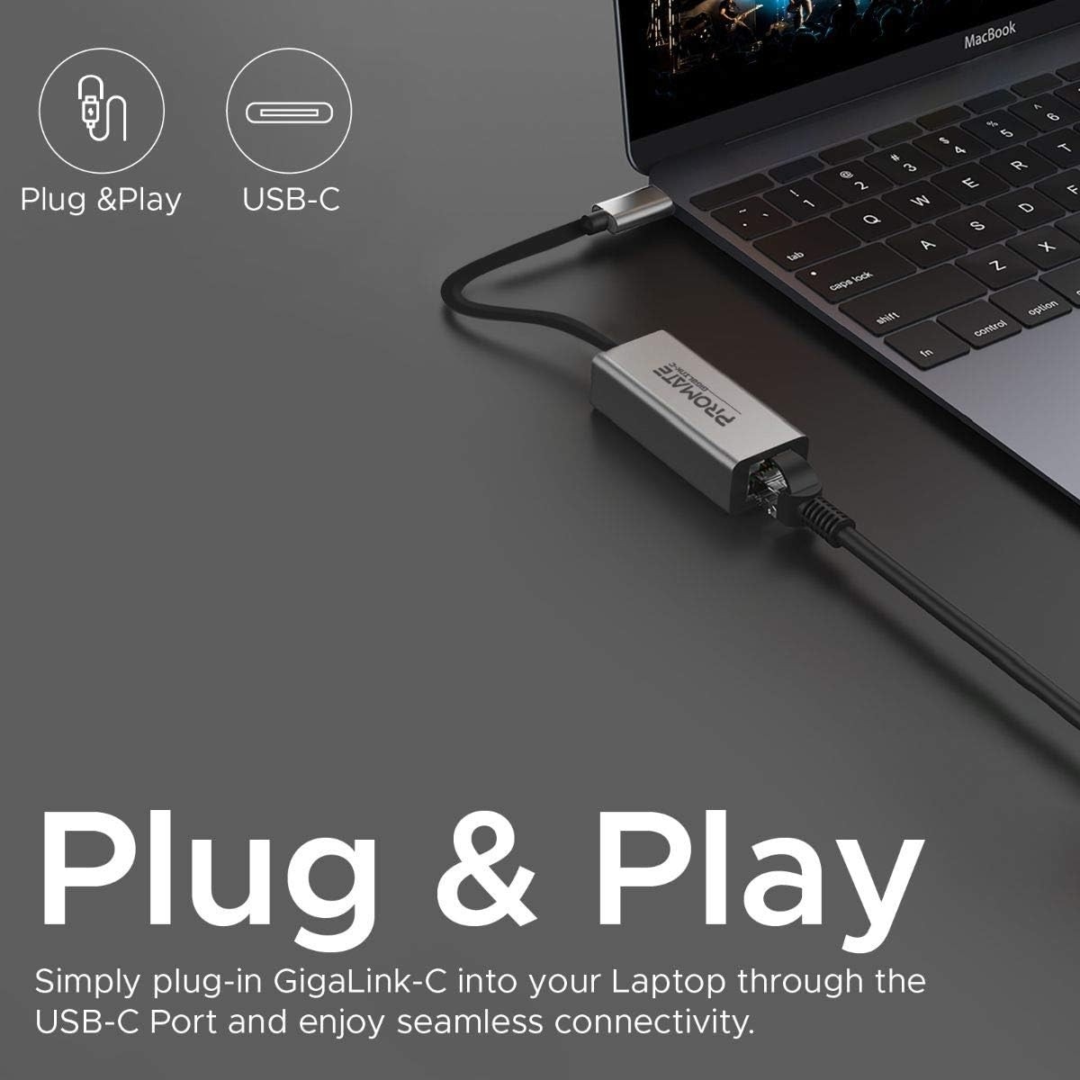 Promate GigaLink-C Grey USB-C to Gigabit Ethernet Adapter