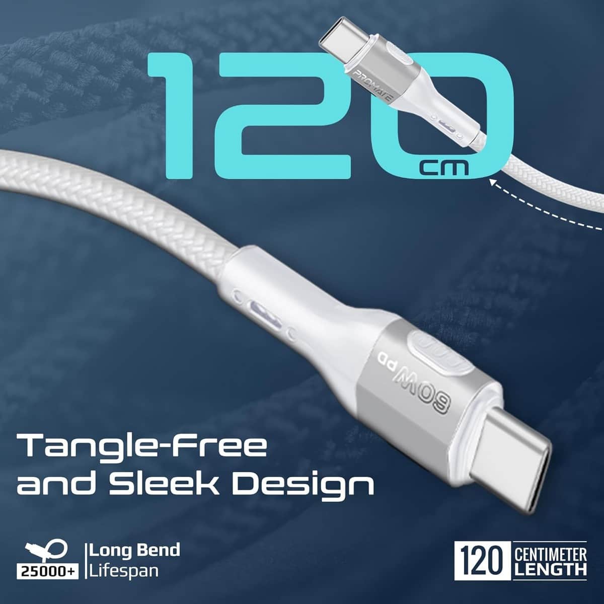 Promate 120cm 27W USB-C to Lightning Cable