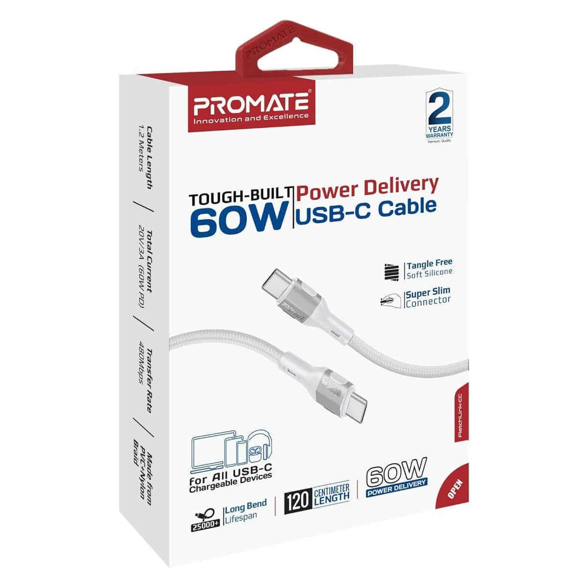 Promate 120cm 27W USB-C to Lightning Cable