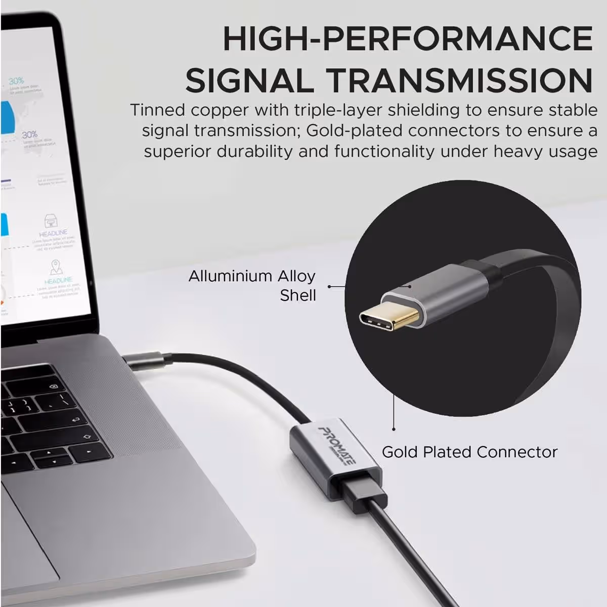 Promate Grey 4K 30Hz USB-C to HDMI Adapter