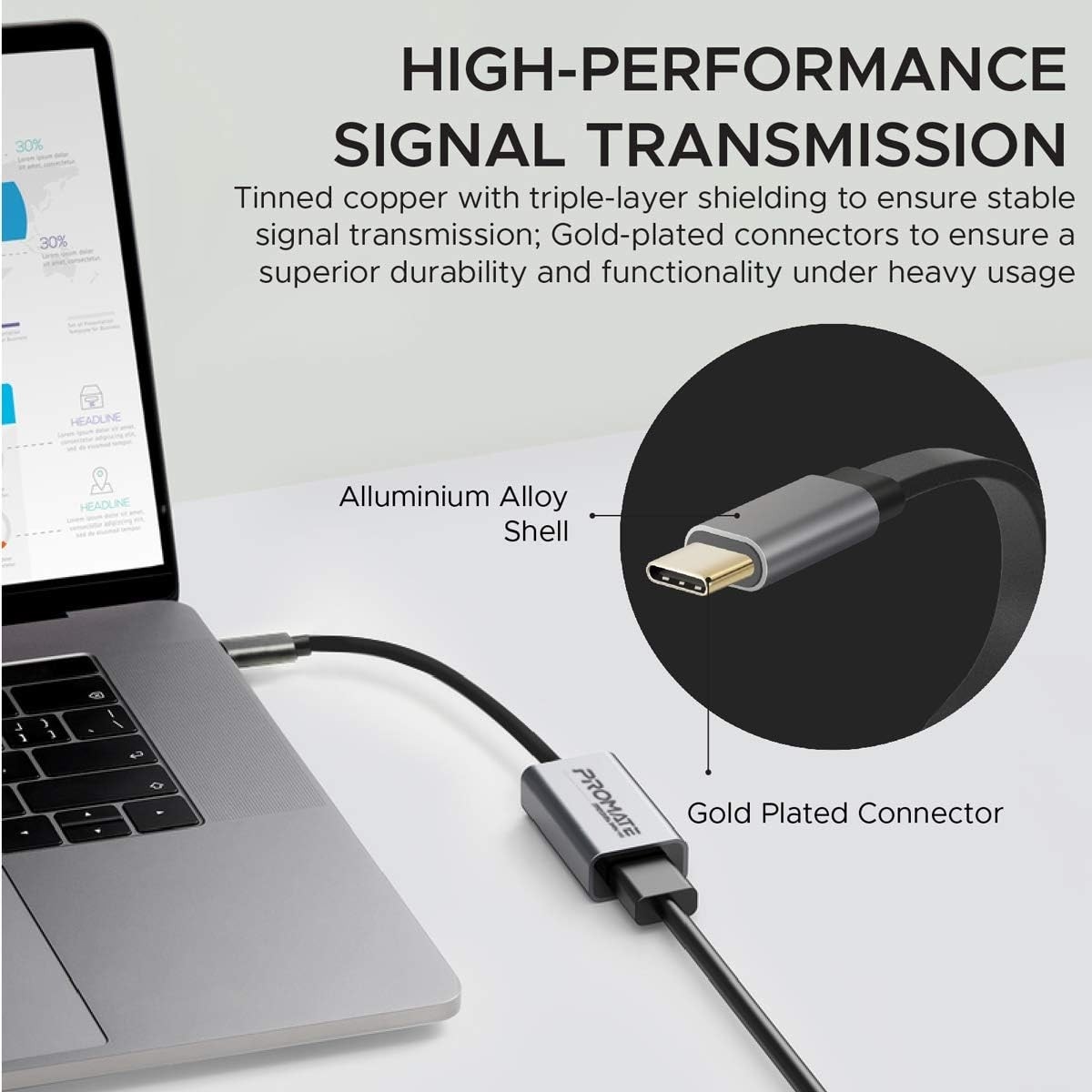 Promate Grey 4K 30Hz USB-C to HDMI Adapter